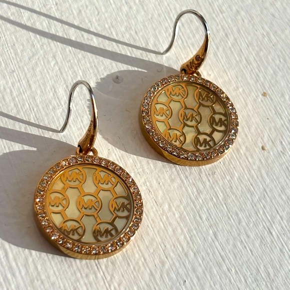 Michael Kors MK Logo Engraved Gold Tone Earrings - Picture 2 of 5